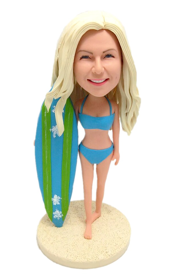Custom cake toppers surfing lady Birthday Cake Toppers with Surfboard